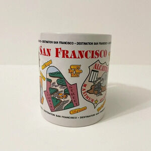 Vtg Destination San Francisco Mug Illustrations  Golden Gate Bridge Cable Car
